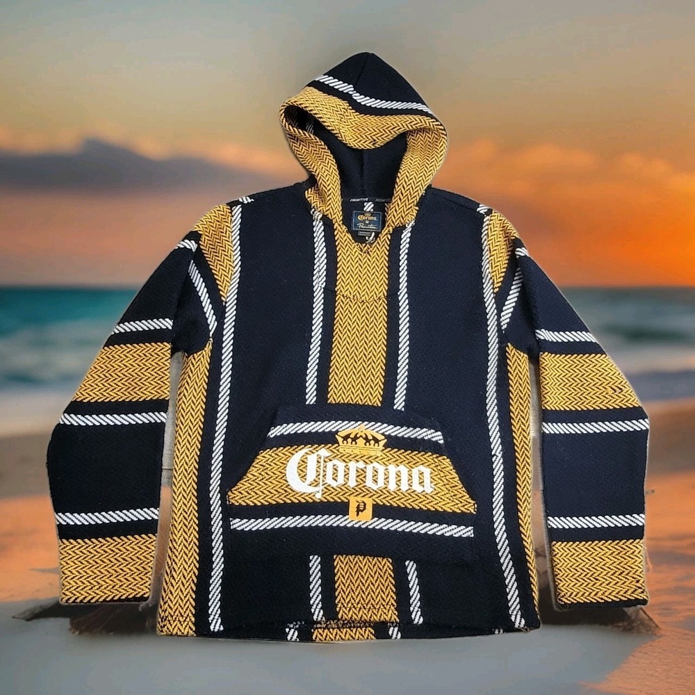 Primitive Corona Cerveza Baja Hoodie Mens M Striped Poncho Drug Rug Surfer Skate